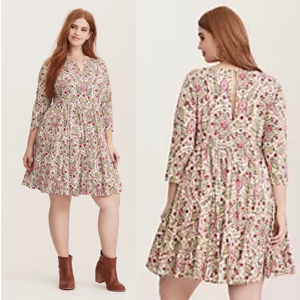 Torrid Ivory Floral‎ Print Challis Skater Dress Size L
